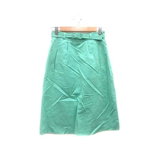 キャシャレル(cacharel)のcacharel 台形スカート ミモレ ロング ベルト 麻混 リネン混 36 緑(ロングスカート)