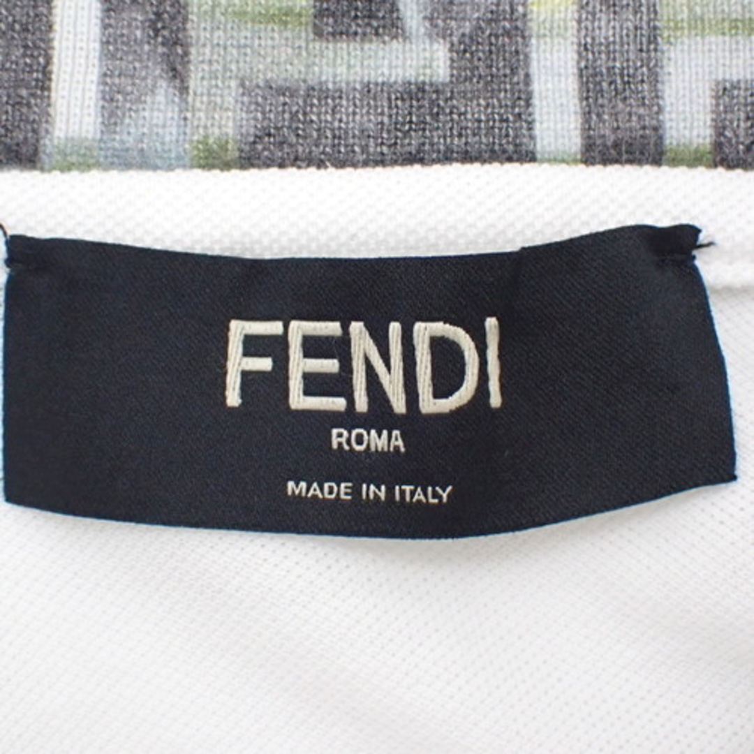 FENDI(フェンディ)のFENDI(フェンディ) 襟ズッカ柄 ポロシャツ トップス ロゴ刺繍 襟FF 半袖 アパレル M コットン ホワイト白 グリーン緑 メンズ 40802097370【中古】【アラモード】 メンズのトップス(ポロシャツ)の商品写真