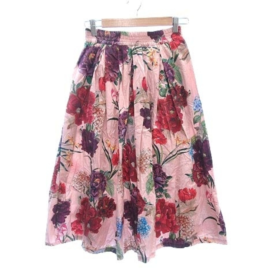 ザラウーマン フレアスカート タック ロング 花柄 S ピンク レディースのスカート(ロングスカート)の商品写真