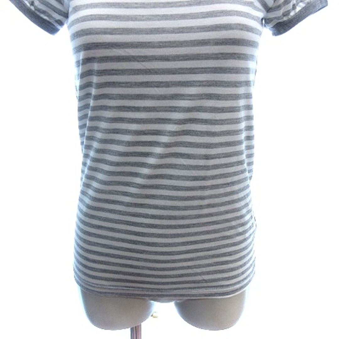 le.coeur blanc(ルクールブラン)のルクールブラン カットソー Tシャツ Uネック ボーダー 半袖 38 グレー レディースのトップス(Tシャツ(半袖/袖なし))の商品写真