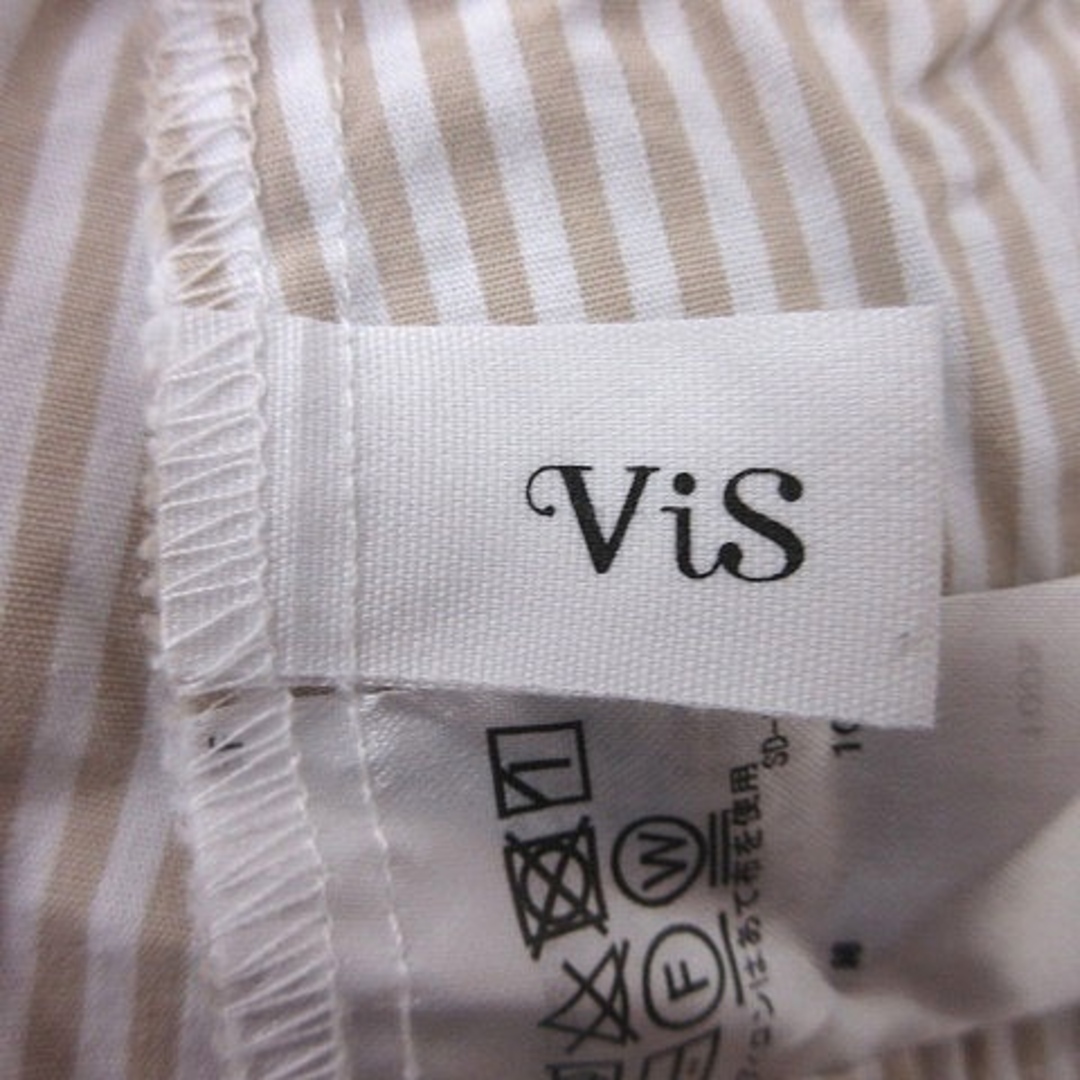 ViS(ヴィス)のビス ViS ワンピース ミニ ストライプ 七分袖 F ベージュ 白 ホワイト レディースのワンピース(ミニワンピース)の商品写真