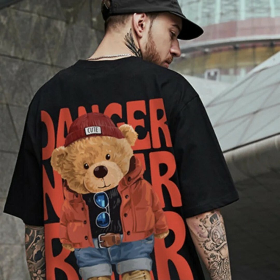 Tシャツ メンズ オーバーサイズ くま ストリート ヒップホップ ダンス黒 メンズのトップス(Tシャツ/カットソー(半袖/袖なし))の商品写真