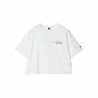 グリーンパークス(green parks)の【オフホワイト】■別注RUSSELL ATHLETIC ショート丈ptT 24SS/半袖/クルーネック/夏/レディース/ロゴプリント/綿100%(カットソー(長袖/七分))