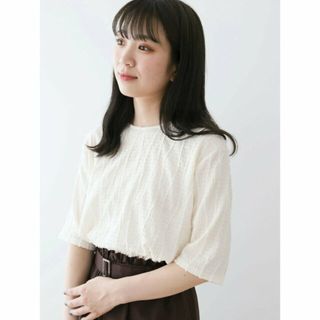 グリーンパークス(green parks)の【アイボリー】ELENCARE DUE ジャカードTEE 24SS/五分袖/レディース/体型カバー/オフィスカジュアル(カットソー(長袖/七分))