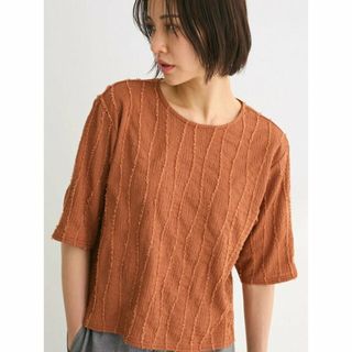 グリーンパークス(green parks)の【オレンジ】ELENCARE DUE ジャカードTEE 24SS/五分袖/レディース/体型カバー/オフィスカジュアル(カットソー(長袖/七分))