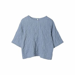 グリーンパークス(green parks)の【ブルー】ELENCARE DUE ジャカードTEE 24SS/五分袖/レディース/体型カバー/オフィスカジュアル(カットソー(長袖/七分))