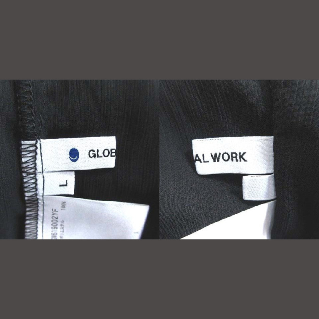 GLOBAL WORK(グローバルワーク)のグローバルワーク シフォンブラウス 長袖 フリルネック タンクトップ付き L 黒 レディースのトップス(シャツ/ブラウス(長袖/七分))の商品写真