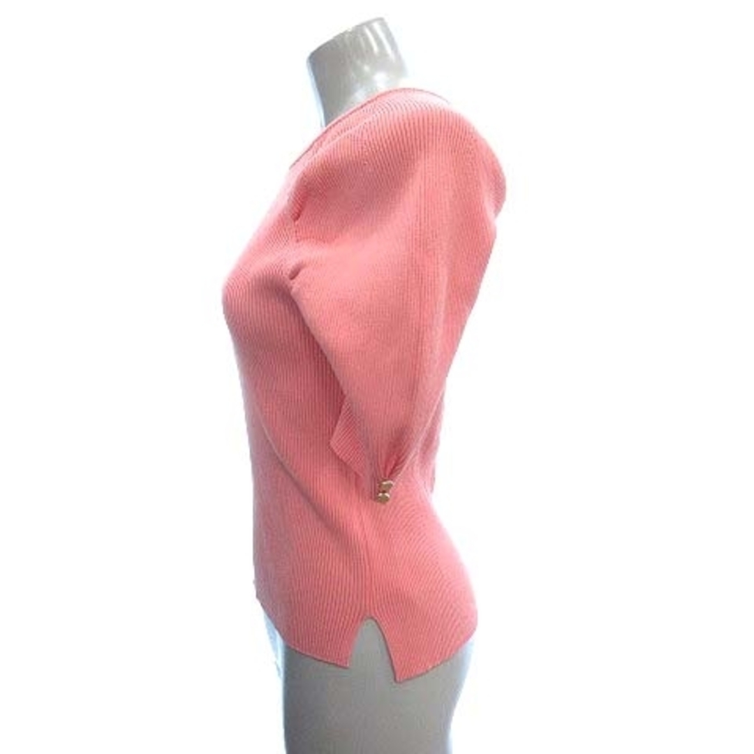 ViS(ヴィス)のビス リブニット カットソー ラグランギャザースリーブ 五分袖 F ピンク レディースのトップス(ニット/セーター)の商品写真