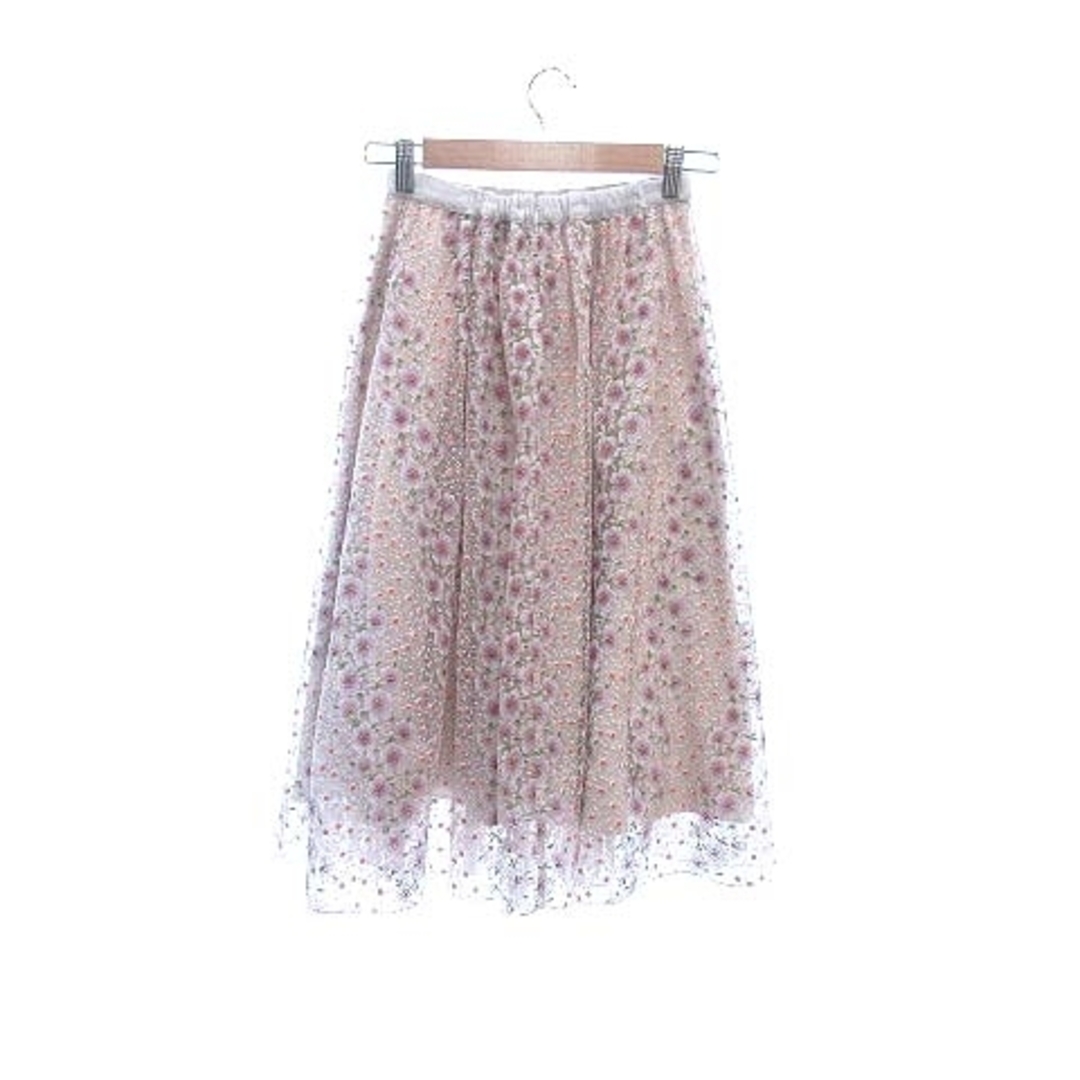 Lily Brown(リリーブラウン)のLily Brown チュールスカート ミモレ ロング 刺しゅう F ピンク レディースのスカート(ロングスカート)の商品写真