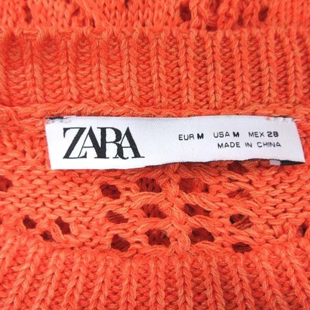 ZARA(ザラ)のザラ ニットベスト プルオーバー 透かし編みニット ビーズ M オレンジ レディースのトップス(ベスト/ジレ)の商品写真