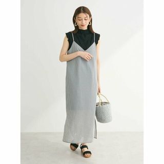 グリーンパークス(green parks)の【オフホワイト】SUGAR SPOON サッカーギンガムキャミワンピ 24SS/ロング丈/レディース/夏/レイヤード/スリット(ロングワンピース/マキシワンピース)