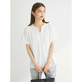 グリーンパークス(green parks)の【ドット】2way フレンチスリーブ釦付ブラウソー 24SS/半袖/バンドカラー/オフィスカジュアル/夏/レディース(カットソー(長袖/七分))