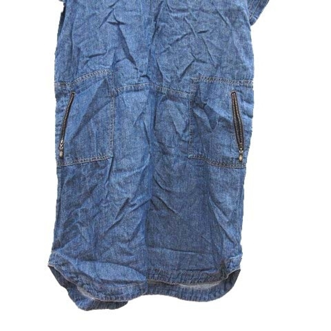 ピノーレ ワンピース デニム ひざ丈 半袖 スリットネック リネン 40 紺 レディースのワンピース(ひざ丈ワンピース)の商品写真