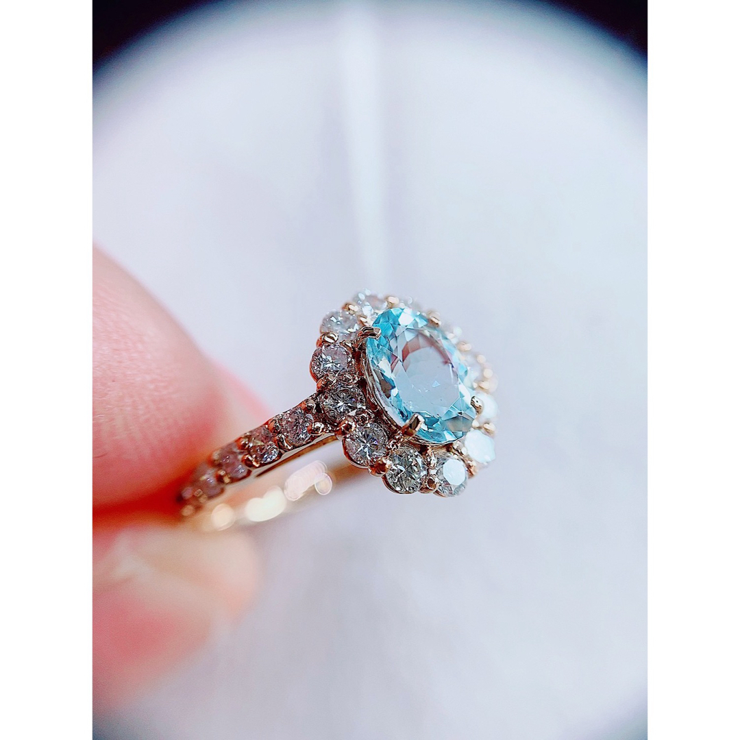 ★1.06ct★アクアマリン✨0.95ctダイヤモンドK18PGリング指輪 メンズのアクセサリー(リング(指輪))の商品写真