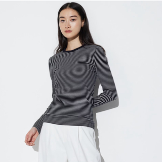 ユニクロ(UNIQLO)のソフトリブボーダークルーネックT（長袖）(Tシャツ/カットソー(七分/長袖))