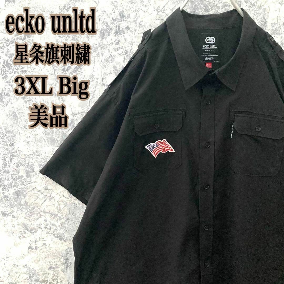 ECKŌ UNLTD（ECKO UNLTD）(エコーアンリミテッド)のIT47美品US古着エコーアンリミテッド星条旗刺繍ロゴワッペンビッグシャツ3XL メンズのトップス(Tシャツ/カットソー(半袖/袖なし))の商品写真
