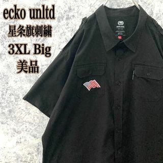 エコーアンリミテッド(ECKŌ UNLTD（ECKO UNLTD）)のIT47美品US古着エコーアンリミテッド星条旗刺繍ロゴワッペンビッグシャツ3XL(Tシャツ/カットソー(半袖/袖なし))