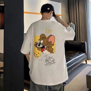 バックプリント Tシャツ トムとジェリー ホワイト XXL 男女兼用 おしゃれ(Tシャツ/カットソー(半袖/袖なし))