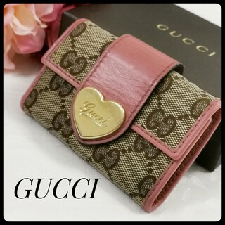 Gucci - GUCCI グッチ GGキャンバス ラブリーハート 6連キーケース  ピンク