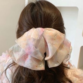 ♡大人気♡ヘアアクセサリー バレッタ  シフォン タイダイ柄 ラベンダー 大きめ