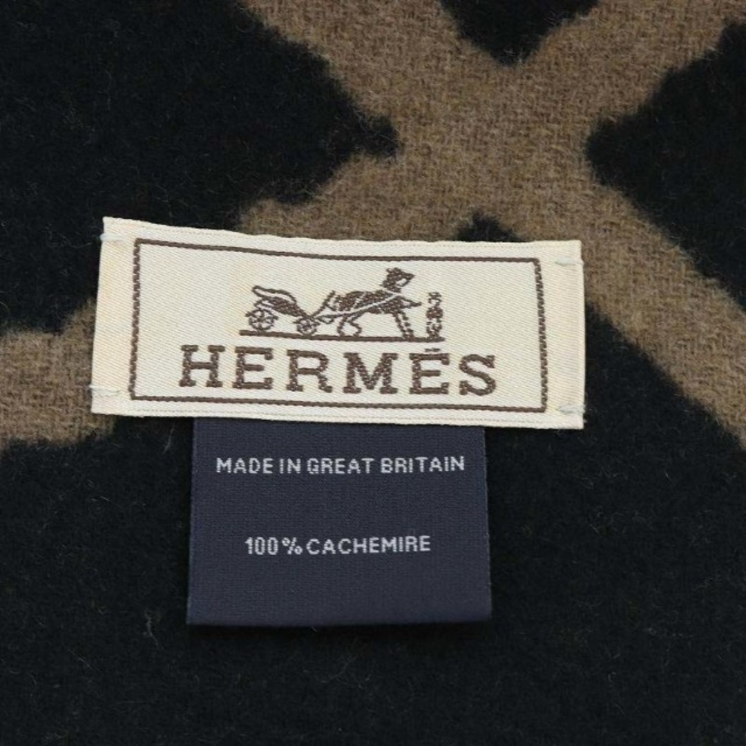 Hermes(エルメス)のエルメス クリック クラック マフラー カシミヤ 茶色 黒 レディースのファッション小物(マフラー/ショール)の商品写真