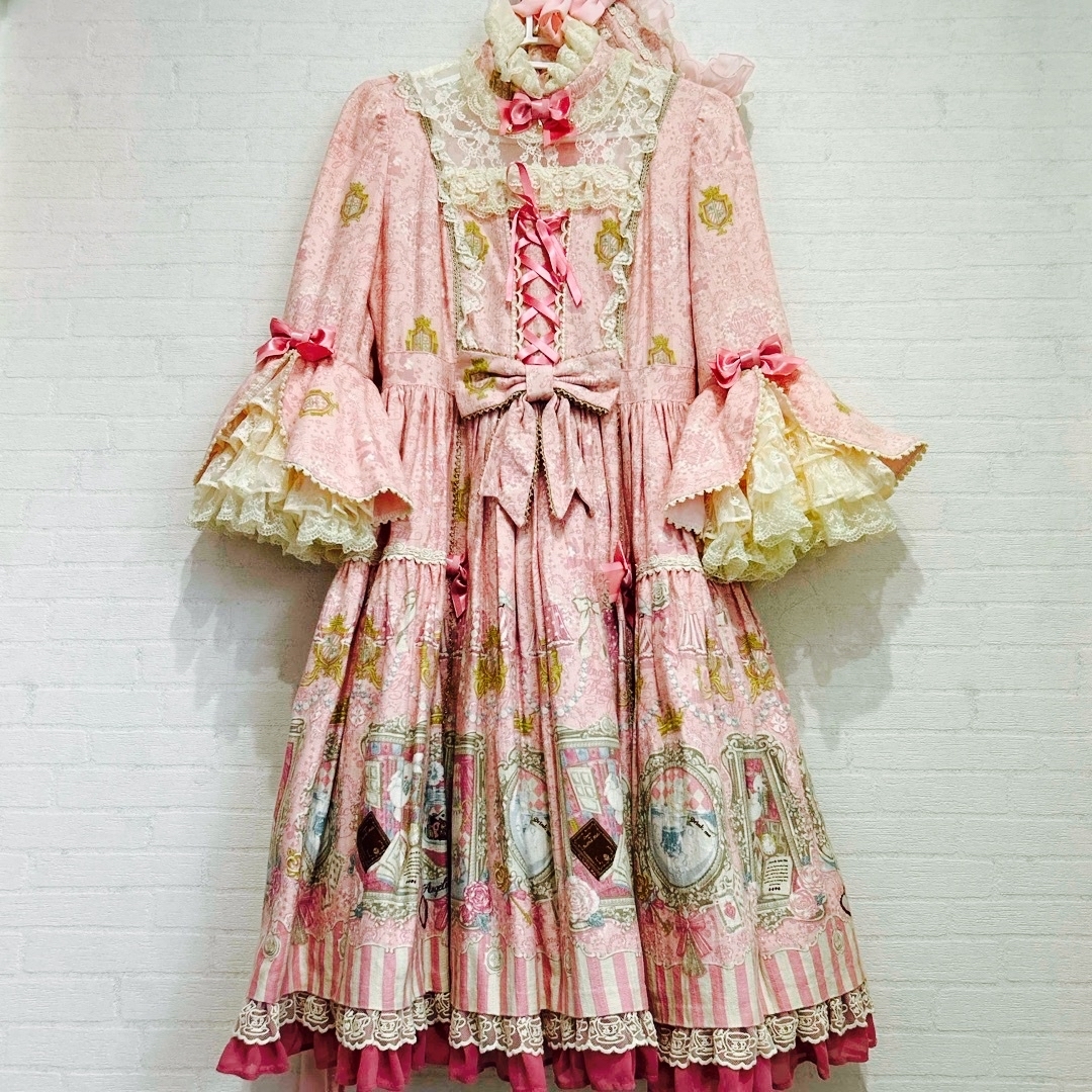 Angelic Pretty(アンジェリックプリティー)のアンジェリックプリティ　しラック　ワンダーギャラリー　姫袖ワンピース　ボンネット レディースのワンピース(ひざ丈ワンピース)の商品写真