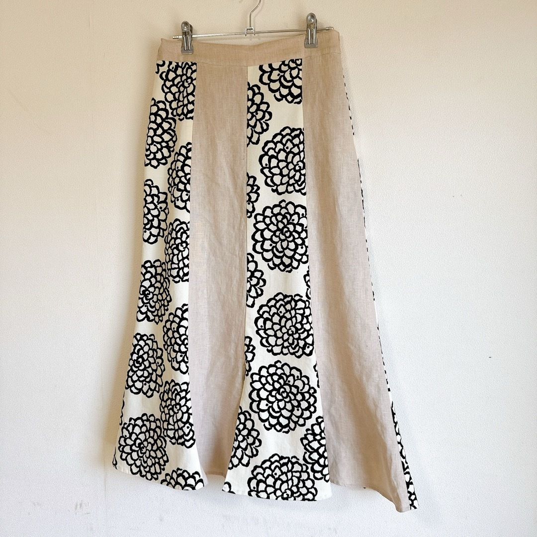レディース リメイクロングフレアスカート リネン 麻 綿 コットン  花柄 レディースのスカート(ロングスカート)の商品写真