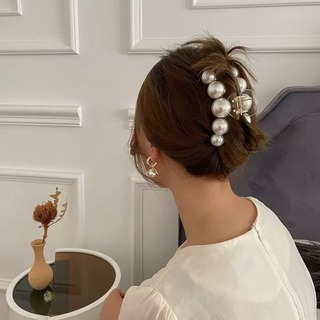 バンス ヘア アクセサリー クリップ パール クリア 大きめ まとめ髪 簡単 (バレッタ/ヘアクリップ)