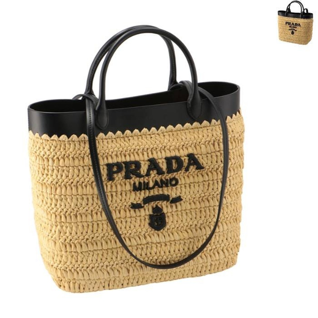 PRADA(プラダ)のプラダ PRADA トートバッグ クロシェ ダブルハンドル レタリングロゴ かごバッグ ハンドバッグ 2024年春夏新作 1BG500GOO 2M2Q レディースのバッグ(ハンドバッグ)の商品写真