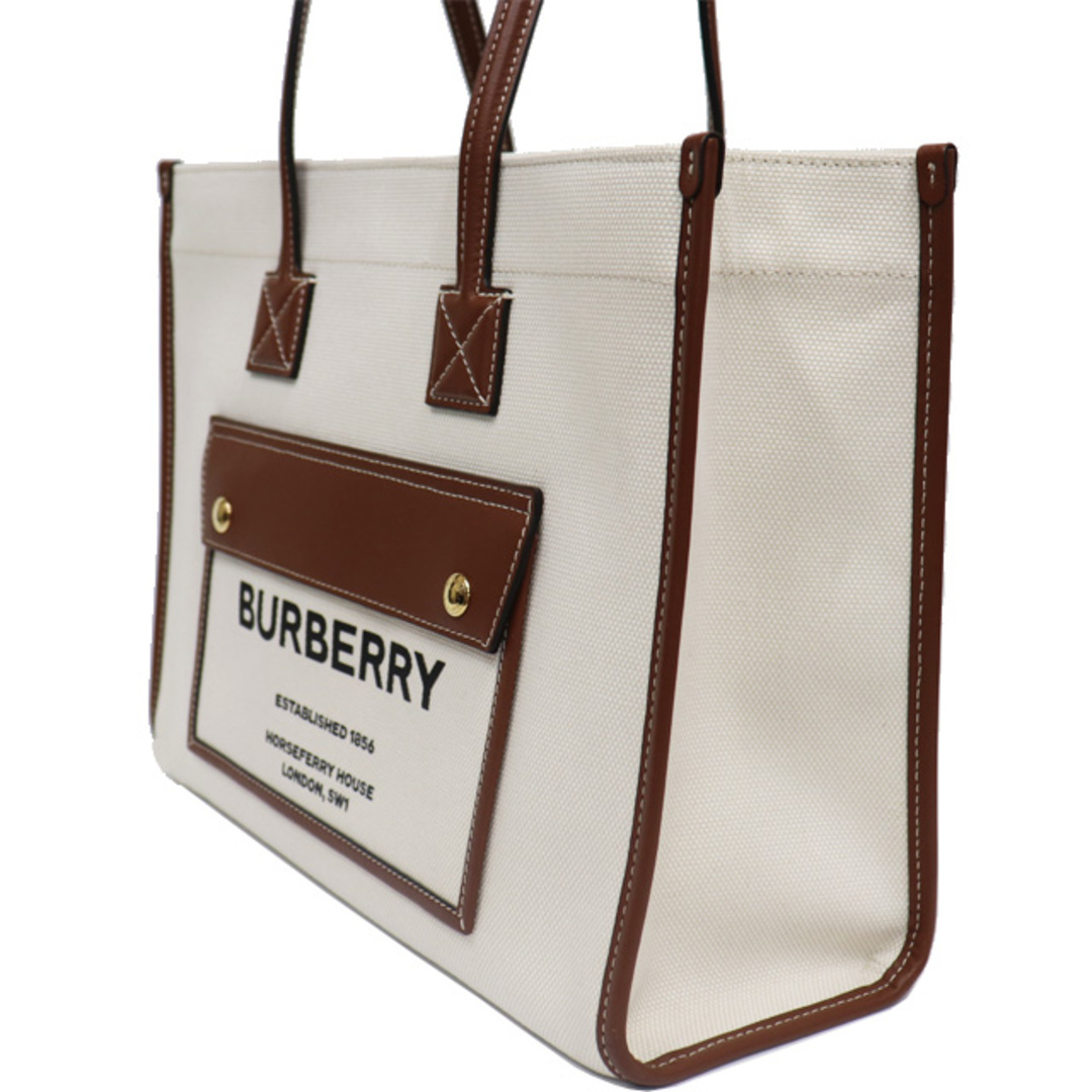 BURBERRY(バーバリー)の（美品）バーバリー BURBERRY フレヤ トート バック スモール コットンリネン × レザー ナチュラル × タン 80441381 8038 レディースのバッグ(トートバッグ)の商品写真