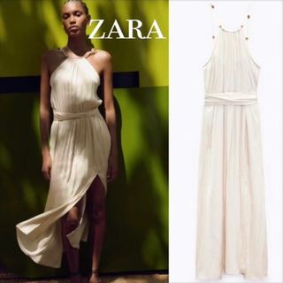 【タグ付き新品 S】ZARA サテンホルターワンピース