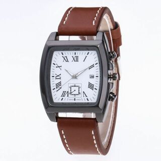 ♦即購入OK♦ 新品 スクエア メンズ ビジネス 腕時計 ブラウン ホワイト(腕時計(アナログ))