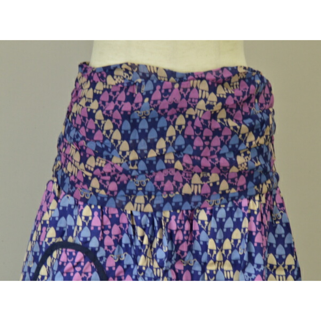 TSUMORI CHISATO(ツモリチサト)のツモリチサト TSUMORI CHISATO ミニ スカート シルク 総柄 2サイズ パープル×ネイビー レディース j_p F-M8986 レディースのスカート(ミニスカート)の商品写真