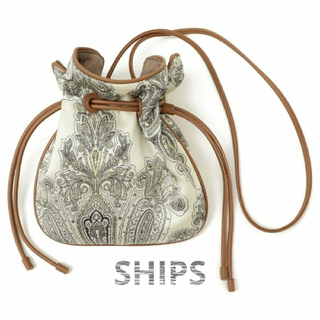 SHIPS(シップス)の【美品】SHIPS ペイズリー柄 巾着バッグ ベージュ レディースのバッグ(ショルダーバッグ)の商品写真