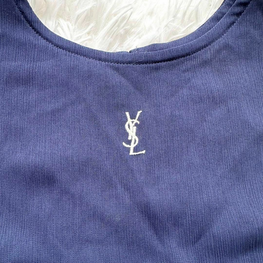 Saint Laurent(サンローラン)のサンローラン YSL ロゴ 刺繍 ブラウス ネイビー 綺麗目 高級 シアー レディースのトップス(シャツ/ブラウス(半袖/袖なし))の商品写真