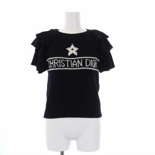 クリスチャンディオール(Christian Dior)のクリスチャンディオール カシミヤニット クロップド 半袖 ラッフル ロゴ 黒(ニット/セーター)