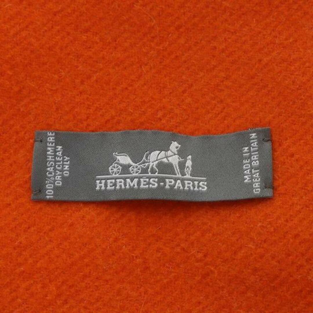 Hermes(エルメス)のエルメス ストール マフラー 大判 カシミヤ フリンジ バイカラー オレンジ 白 レディースのファッション小物(ストール/パシュミナ)の商品写真