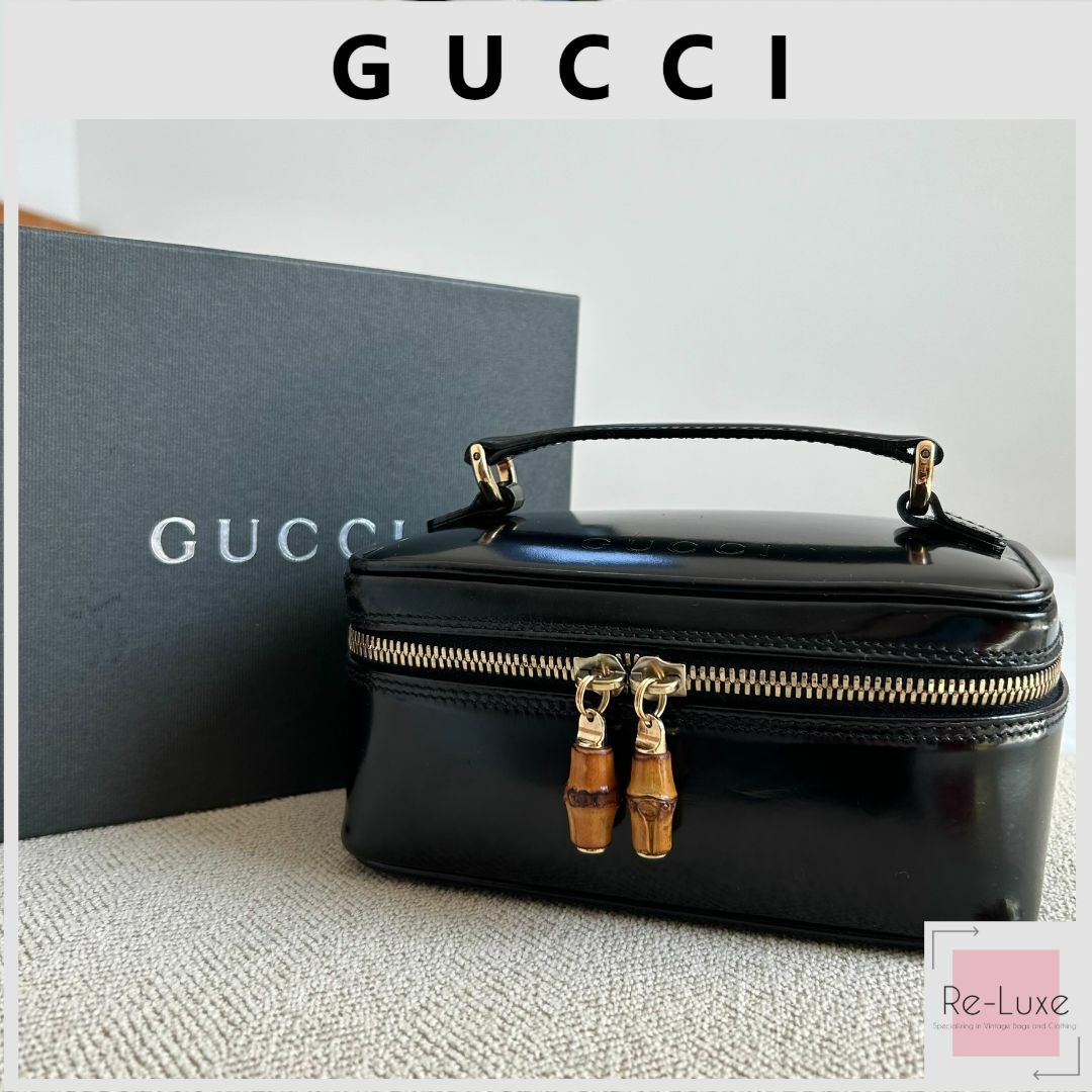 Gucci(グッチ)の【希少】GUCCI グッチ バンブー バニティ エナメル パテントレザー レディースのバッグ(ハンドバッグ)の商品写真