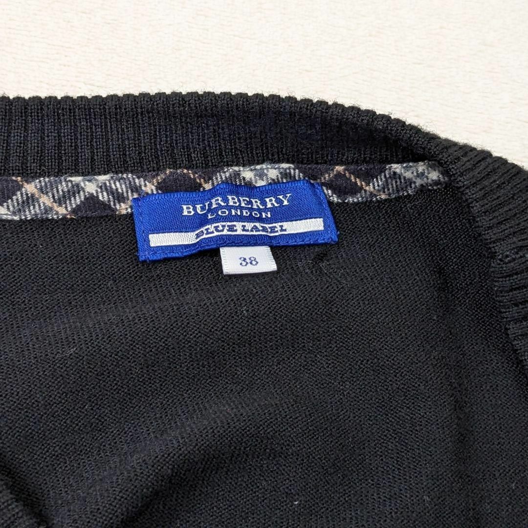 BURBERRY BLUE LABEL(バーバリーブルーレーベル)の【バーバリーブルーレーベル】ニット　ウール　ホースロゴ　38 M　黒　チェック レディースのトップス(ニット/セーター)の商品写真