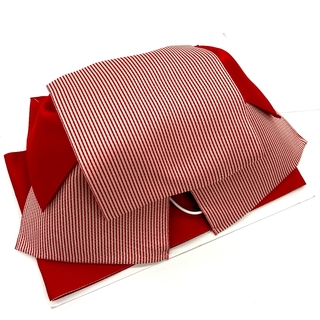 ☆新品未使用☆女性用浴衣・着物　簡単着付け　赤系縞模様　結び帯　作り帯　18(浴衣)