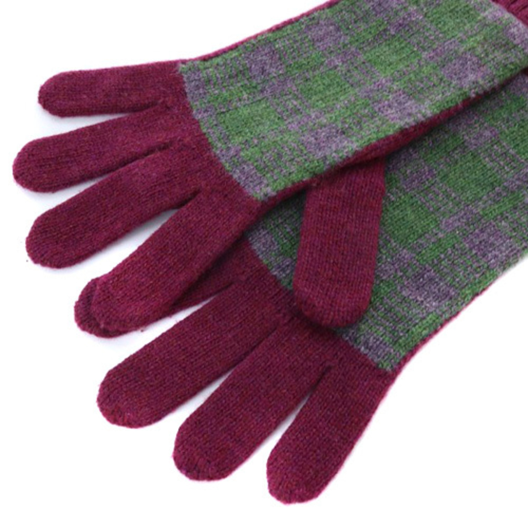 CHANEL(シャネル)のシャネル チェック 切替 カシミヤ ロング 手袋 S 紫 パープル グレー 緑 レディースのファッション小物(手袋)の商品写真
