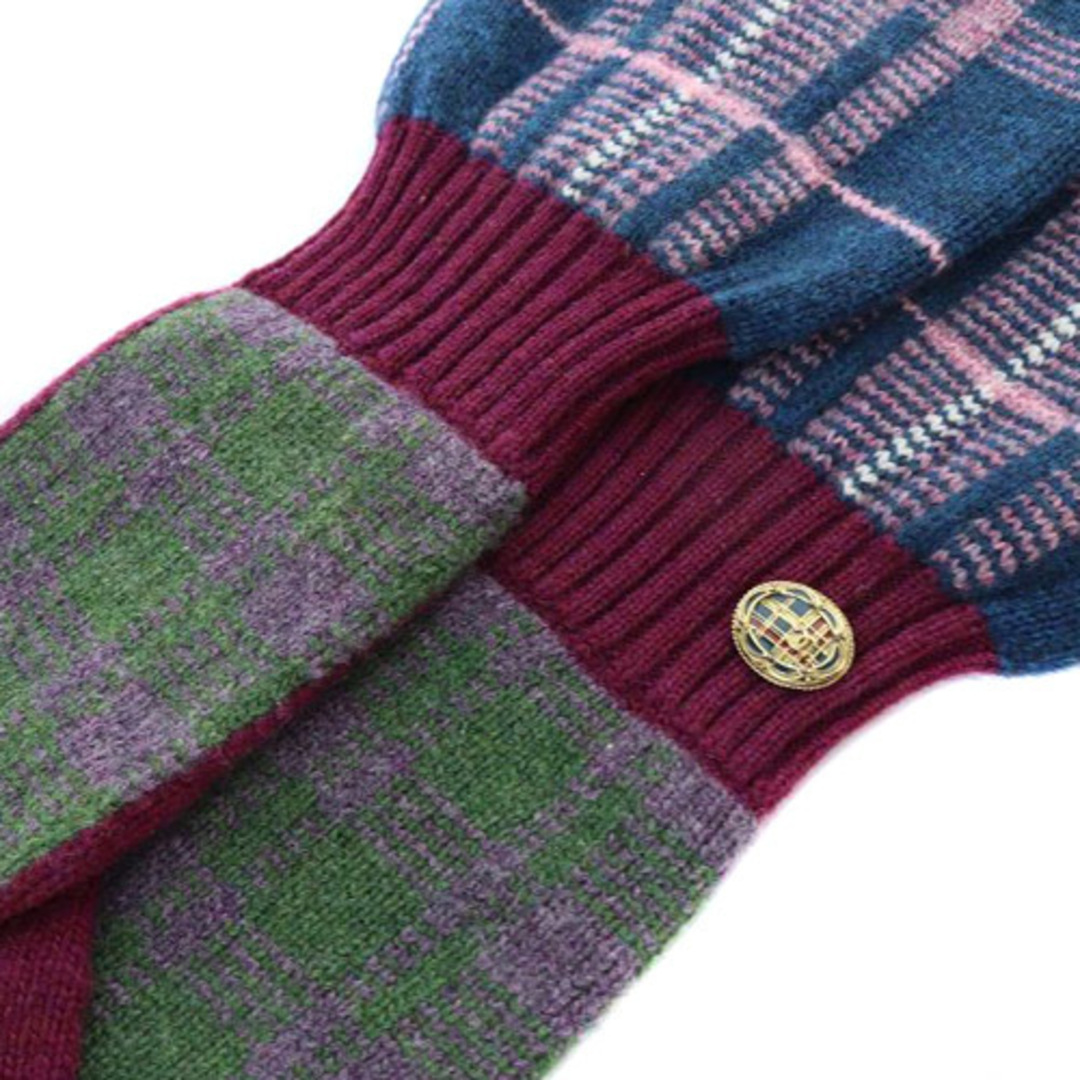 CHANEL(シャネル)のシャネル チェック 切替 カシミヤ ロング 手袋 S 紫 パープル グレー 緑 レディースのファッション小物(手袋)の商品写真