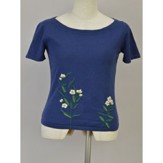 シビラ Sybilla カットソー Tシャツ 花柄 刺繍 Mサイズ ブルー レディース e_u F-S4449(Tシャツ(半袖/袖なし))