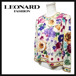 【美品】LEONARD レオナール シルク混 花柄 ロゴ カットソー ロンT