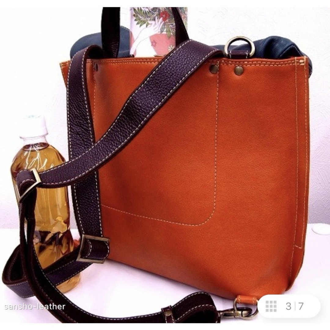 牛革4WAYリュックサックオレンジ×グリーン レディースのバッグ(リュック/バックパック)の商品写真