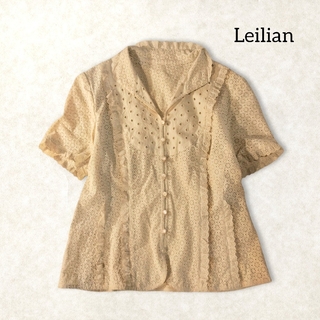 leilian - レリアン ✿ カットワーク シャツ ブラウス M ベージュ 半袖 フリル 刺繍