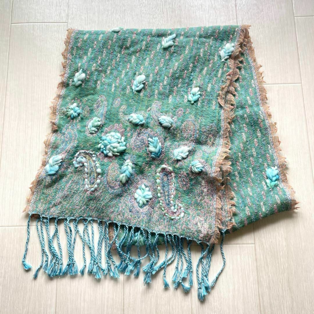 ストール ショール 綺麗色 刺繍 手刺繍 ペイズリー柄 マルチカラー レディースのファッション小物(ストール/パシュミナ)の商品写真