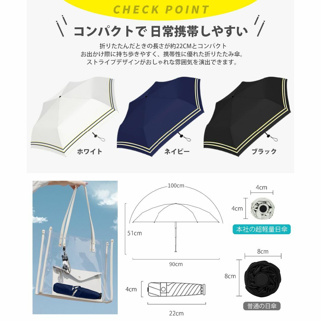【色: ホワイト】日傘 折りたたみ傘 超軽量164g・携帯便利・uvカット 完全 レディースのファッション小物(その他)の商品写真