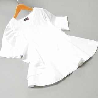M〜L フリル フレア カットソー チュニック レディース/ホワイト(カットソー(半袖/袖なし))