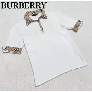 バーバリー(BURBERRY)のBURBERRY GOLF ノバチェック ポロシャツ 白 Mサイズ レディース(ポロシャツ)